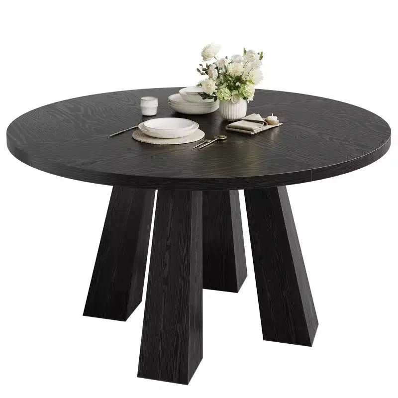 Table à manger ronde pour 4-6 personnes, table de cuisine en bois de 120 cm avec piédestal robuste pour salon, appartement