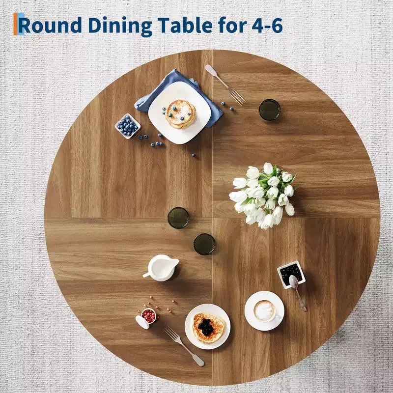 Table à manger ronde pour 4-6 personnes, table de cuisine en bois de 120 cm avec piédestal robuste pour salon, appartement