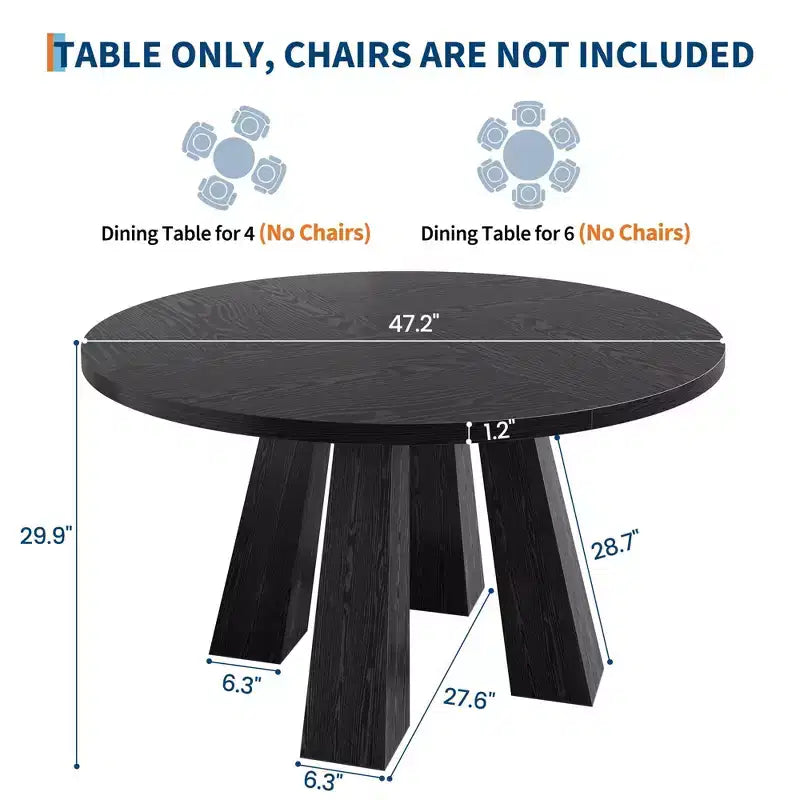 Table à manger ronde pour 4-6 personnes, table de cuisine en bois de 120 cm avec piédestal robuste pour salon, appartement