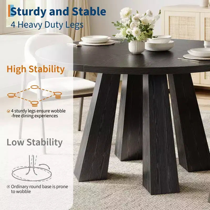 Table à manger ronde pour 4-6 personnes, table de cuisine en bois de 120 cm avec piédestal robuste pour salon, appartement