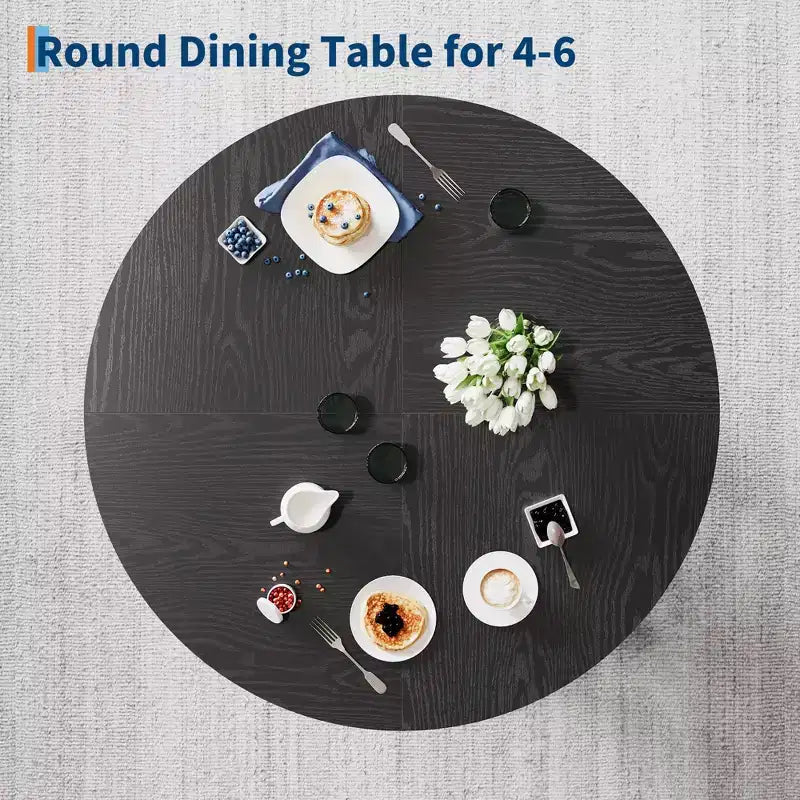 Table à manger ronde pour 4-6 personnes, table de cuisine en bois de 120 cm avec piédestal robuste pour salon, appartement