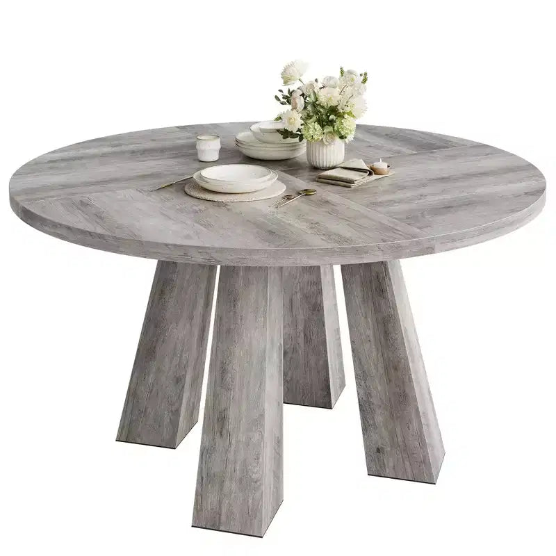 Table à manger ronde pour 4-6 personnes, table de cuisine en bois de 120 cm avec piédestal robuste pour salon, appartement