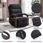 Fauteuil inclinable releveur en chenille grise avec accoudoirs en bois massif et massage chauffant pour salon/appartement
