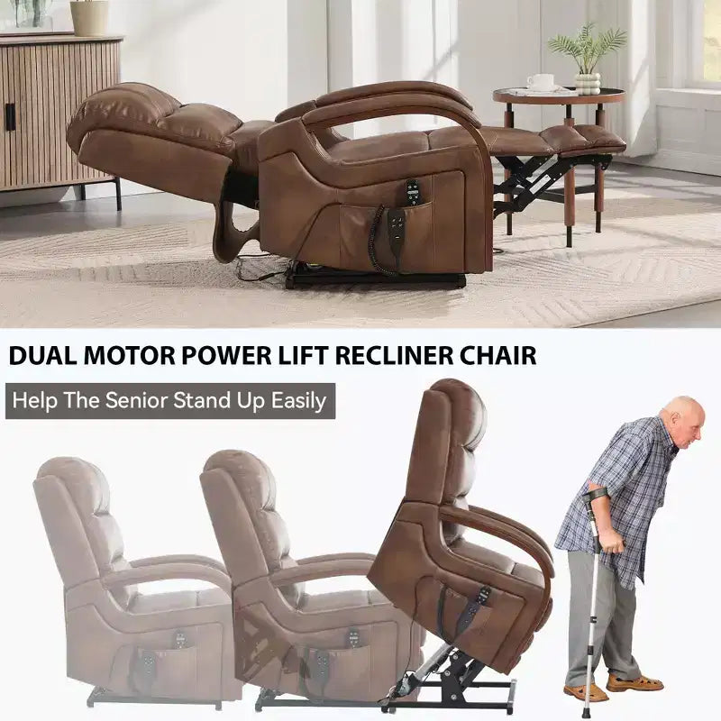 Fauteuil inclinable releveur en chenille grise avec accoudoirs en bois massif et massage chauffant pour salon/appartement