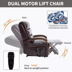 Fauteuil inclinable releveur en chenille grise avec accoudoirs en bois massif et massage chauffant pour salon/appartement