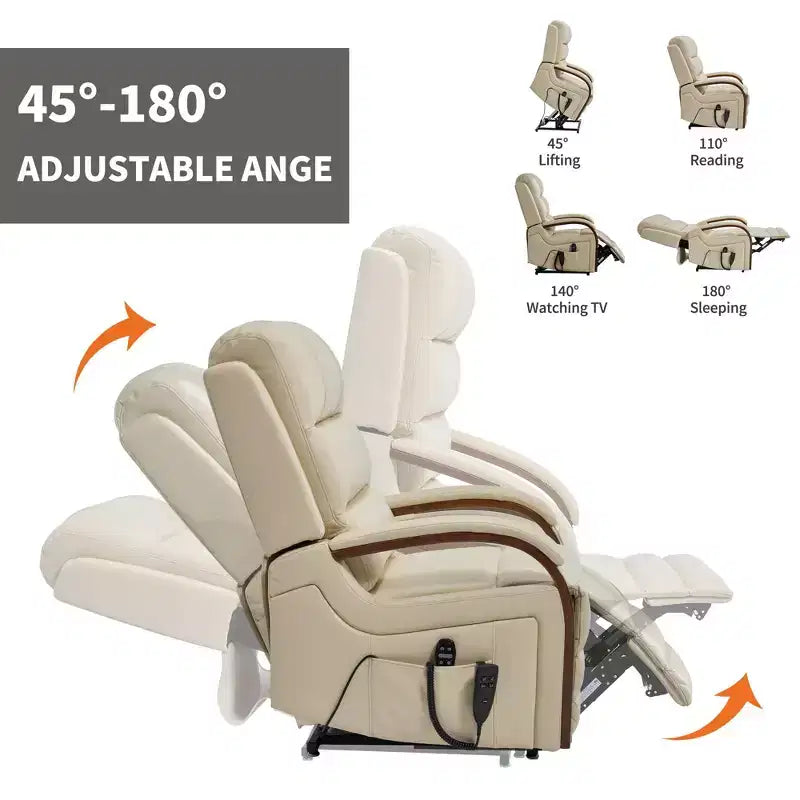Fauteuil inclinable releveur en chenille grise avec accoudoirs en bois massif et massage chauffant pour salon/appartement
