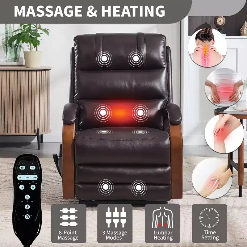 Fauteuil inclinable releveur en chenille grise avec accoudoirs en bois massif et massage chauffant pour salon/appartement