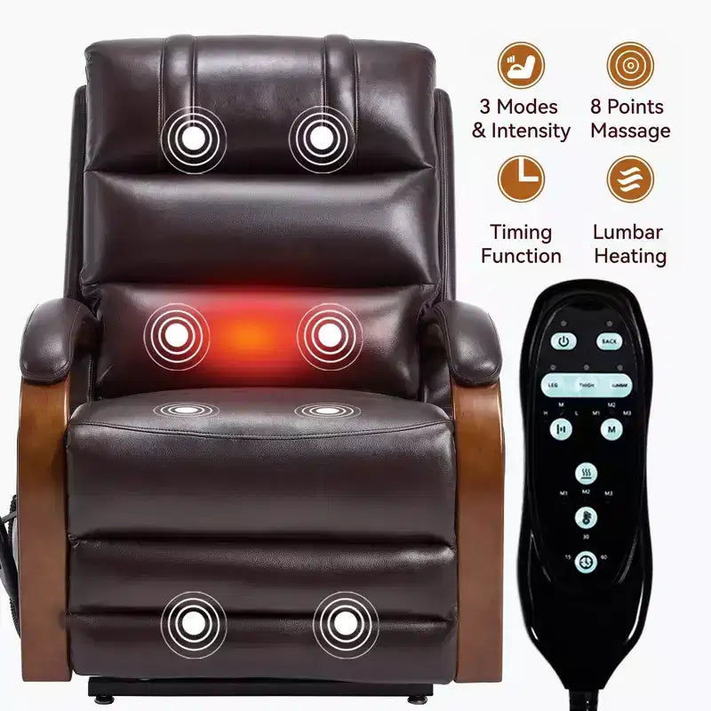 Fauteuil inclinable releveur en chenille grise avec accoudoirs en bois massif et massage chauffant pour salon/appartement