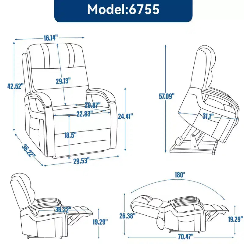 Fauteuil inclinable releveur en chenille grise avec accoudoirs en bois massif et massage chauffant pour salon/appartement