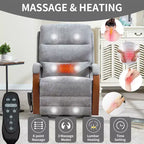 Fauteuil inclinable releveur en chenille grise avec accoudoirs en bois massif et massage chauffant pour salon/appartement