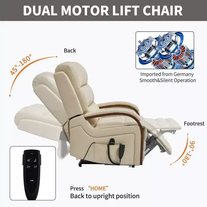 Fauteuil inclinable releveur en chenille grise avec accoudoirs en bois massif et massage chauffant pour salon/appartement