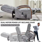 Fauteuil inclinable releveur en chenille grise avec accoudoirs en bois massif et massage chauffant pour salon/appartement