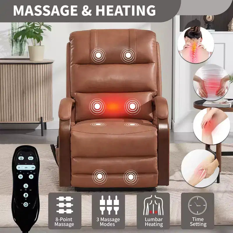 Fauteuil inclinable releveur en chenille grise avec accoudoirs en bois massif et massage chauffant pour salon/appartement