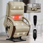 Fauteuil inclinable releveur en chenille grise avec accoudoirs en bois massif et massage chauffant pour salon/appartement