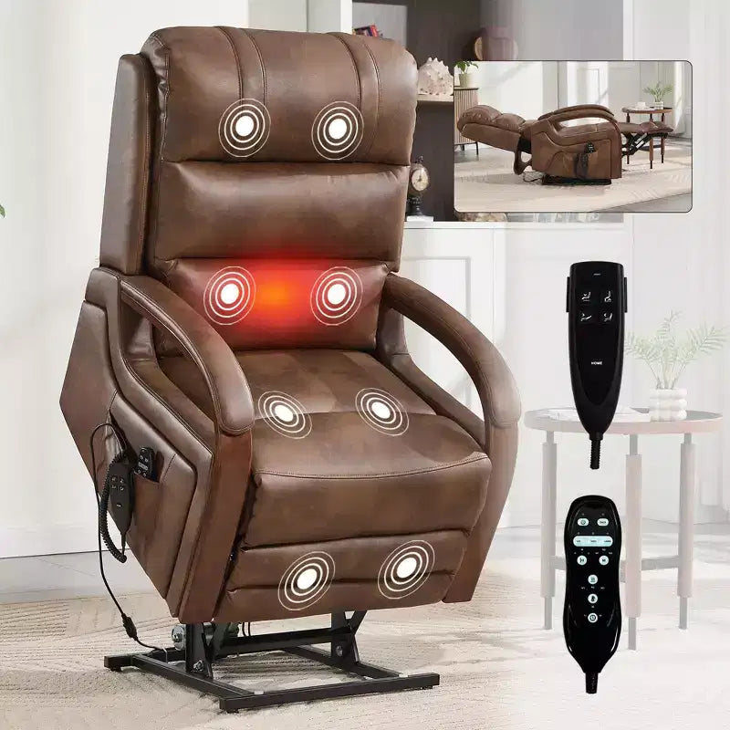 Fauteuil inclinable releveur en chenille grise avec accoudoirs en bois massif et massage chauffant pour salon/appartement