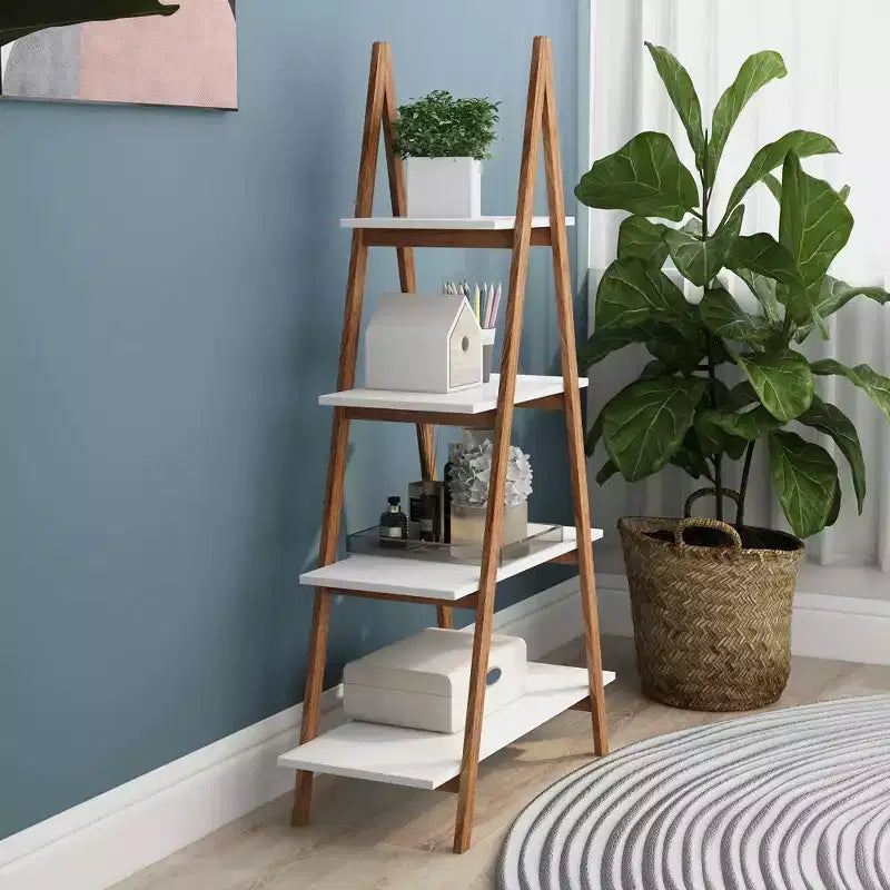 Étagère échelle MAYEERTY en bambou massif Oxford, utilisation à domicile