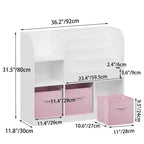 MAYEERTY Étagère de Rangement et Bibliothèque, Étagère Multifonctionnelle avec 3 Tiroirs en Tissu Pliables, Présentoir Bibliothèque pour Chambre à Coucher, Salle de Jeux, Blanc Rose