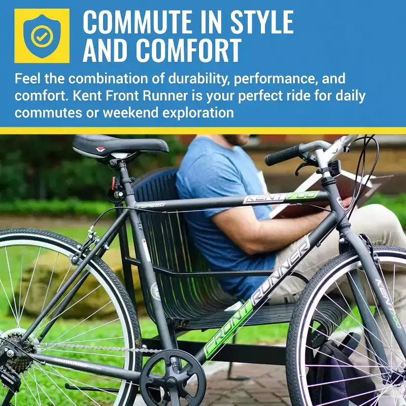 Vélo hybride Kent International Front Runner - 700c - Vélo de ville avec transmission 7 vitesses, roues légères en alliage et tige de selle réglable en hauteur