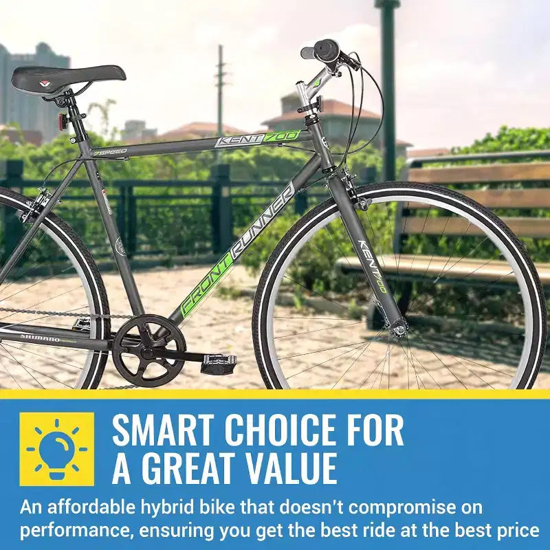 Vélo hybride Kent International Front Runner - 700c - Vélo de ville avec transmission 7 vitesses, roues légères en alliage et tige de selle réglable en hauteur