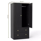 Armoire penderie 2 portes 2 tiroirs AEELLEEA, élégante armoire de rangement autoportante en bois pour chambre à coucher, salon, bureau