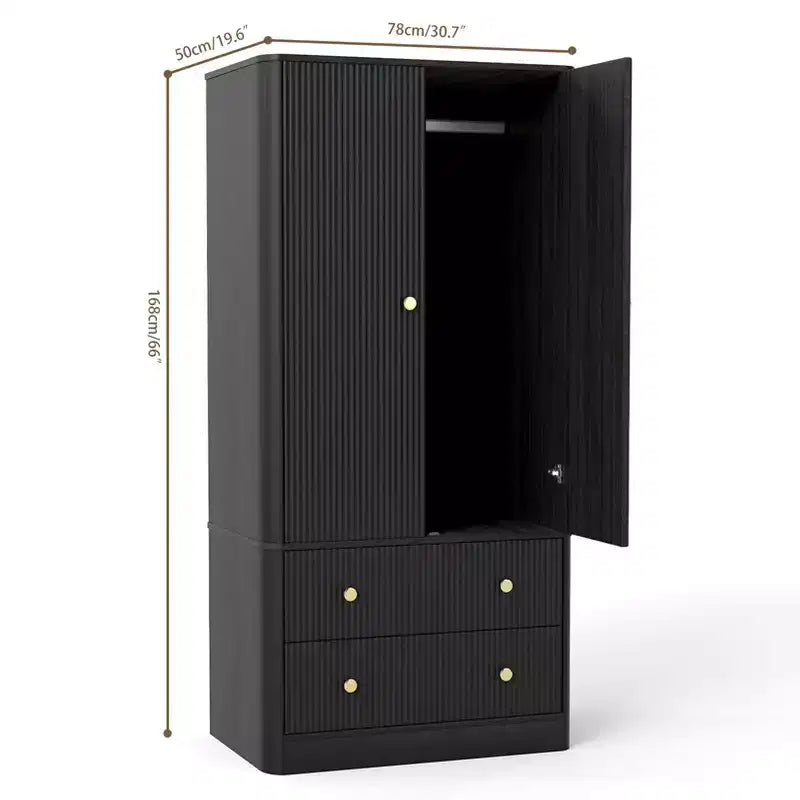 Armoire penderie 2 portes 2 tiroirs AEELLEEA, élégante armoire de rangement autoportante en bois pour chambre à coucher, salon, bureau