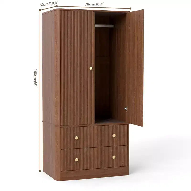 Armoire penderie 2 portes 2 tiroirs AEELLEEA, élégante armoire de rangement autoportante en bois pour chambre à coucher, salon, bureau