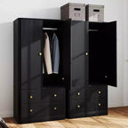 Armoire penderie 2 portes 2 tiroirs AEELLEEA, élégante armoire de rangement autoportante en bois pour chambre à coucher, salon, bureau