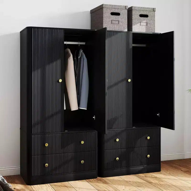 Armoire penderie 2 portes 2 tiroirs AEELLEEA, élégante armoire de rangement autoportante en bois pour chambre à coucher, salon, bureau
