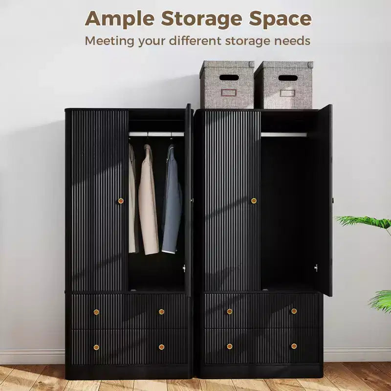 Armoire penderie 2 portes 2 tiroirs AEELLEEA, élégante armoire de rangement autoportante en bois pour chambre à coucher, salon, bureau