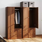 Armoire penderie 2 portes 2 tiroirs AEELLEEA, élégante armoire de rangement autoportante en bois pour chambre à coucher, salon, bureau