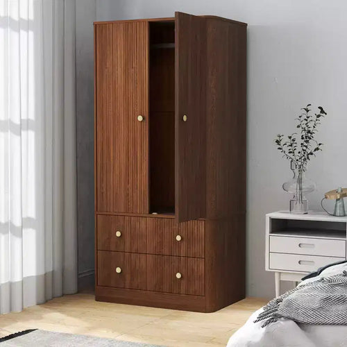 Armoire penderie 2 portes 2 tiroirs AEELLEEA, élégante armoire de rangement autoportante en bois pour chambre à coucher, salon, bureau