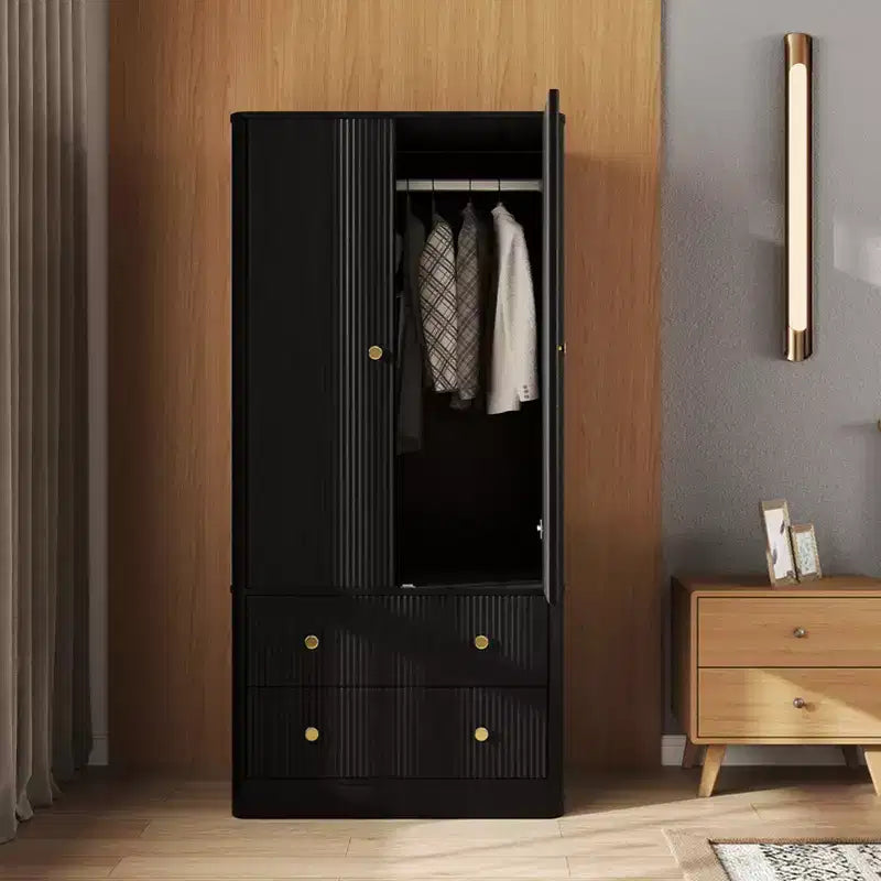Armoire penderie 2 portes 2 tiroirs AEELLEEA, élégante armoire de rangement autoportante en bois pour chambre à coucher, salon, bureau