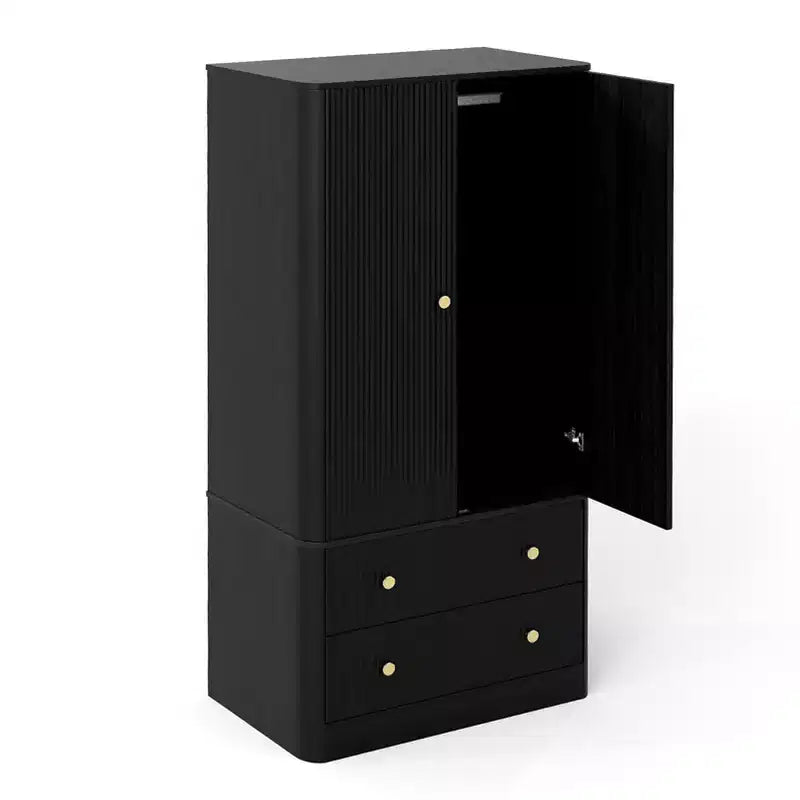 Armoire penderie 2 portes 2 tiroirs AEELLEEA, élégante armoire de rangement autoportante en bois pour chambre à coucher, salon, bureau