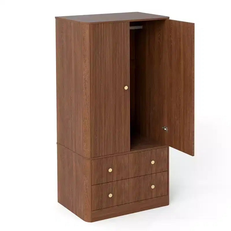 Armoire penderie 2 portes 2 tiroirs AEELLEEA, élégante armoire de rangement autoportante en bois pour chambre à coucher, salon, bureau