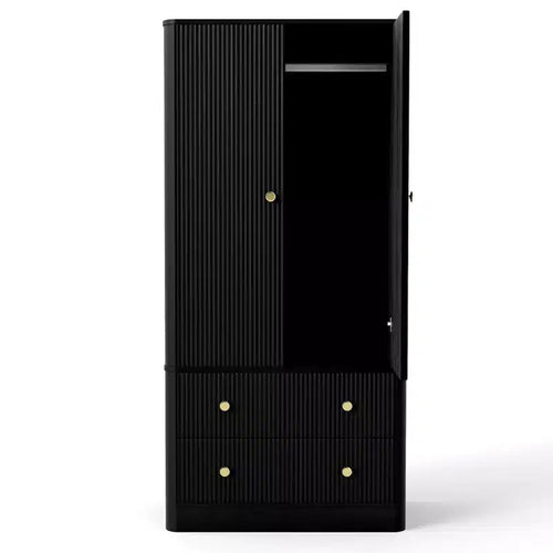 AEELLEEA Clothing Wardrobe 2 Doors 2 Drawers Elegant Wooden Freestanding Storage Cabinet for Bedroom Living Room Office