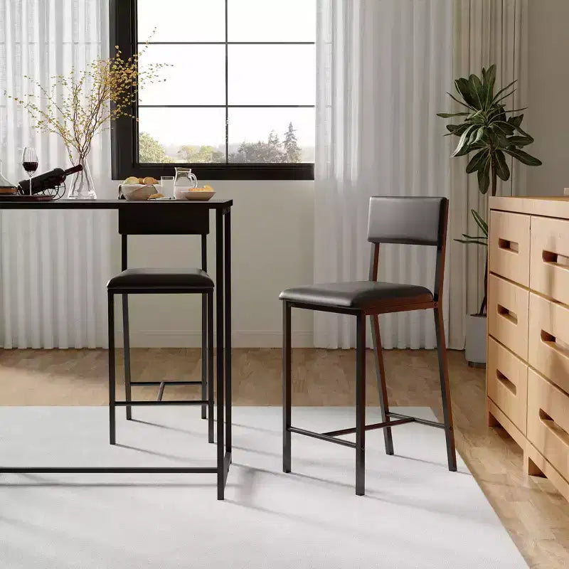 Chaises de salle à manger rembourrées en PU avec dossier incurvé et pieds en métal, pour la maison, le bar, noir