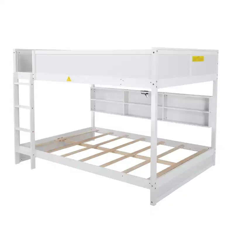 Lit superposé en bois Luxystar Queen sur Queen avec armoires de rangement intégrées, station de charge, échelle et barrières de sécurité