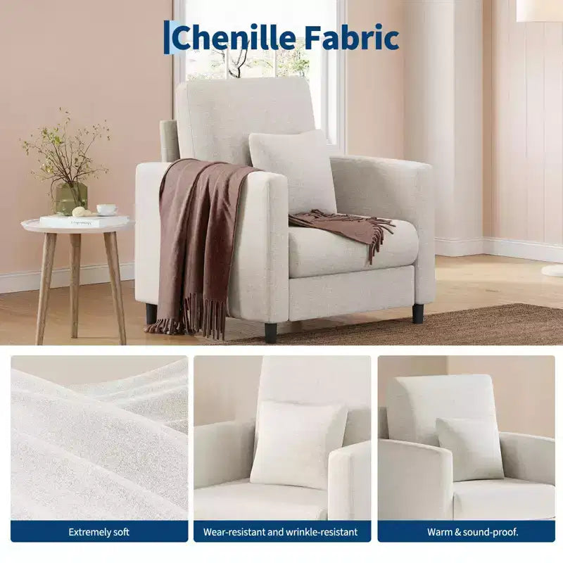 33.9 Canapé d'appoint, causeuse de lecture en chenille pour chambre à coucher, canapé d'appoint de salon sans outils, oreiller non inclus