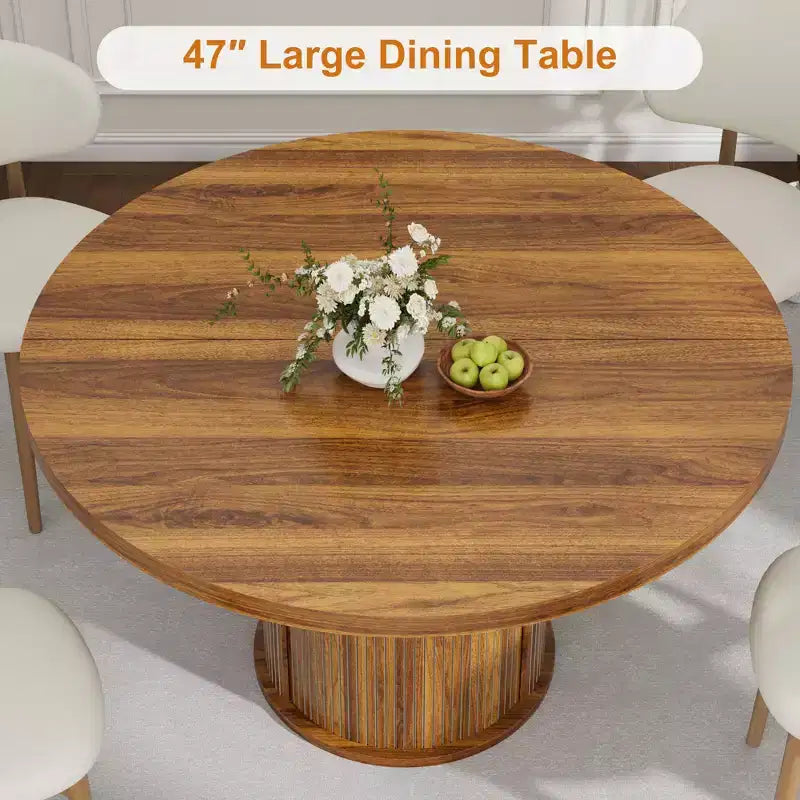 Table à manger ronde de 47 pouces pour 4 personnes, table de cuisine avec étagère de rangement à 2 niveaux et tiroir, table de ferme ronde (table seule)