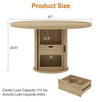 Table à manger ronde de 47 pouces pour 4 personnes, table de cuisine avec étagère de rangement à 2 niveaux et tiroir, table de ferme ronde (table seule)