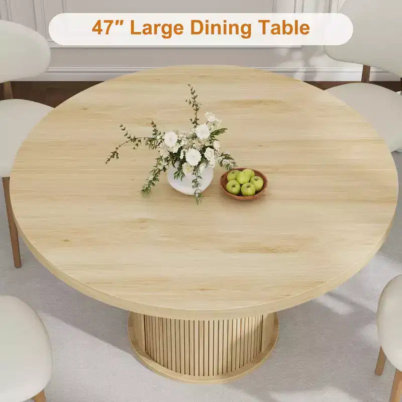 Table à manger ronde de 47 pouces pour 4 personnes, table de cuisine avec étagère de rangement à 2 niveaux et tiroir, table de ferme ronde (table seule)