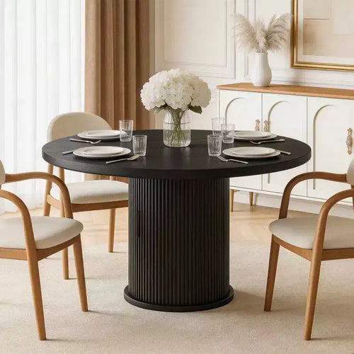47 Inch Round Dining Table for 4, Kitchen Table with 2-Layer Storage Shelf and a Drawer, Farmhouse Circle Dinner Table (Table Only)