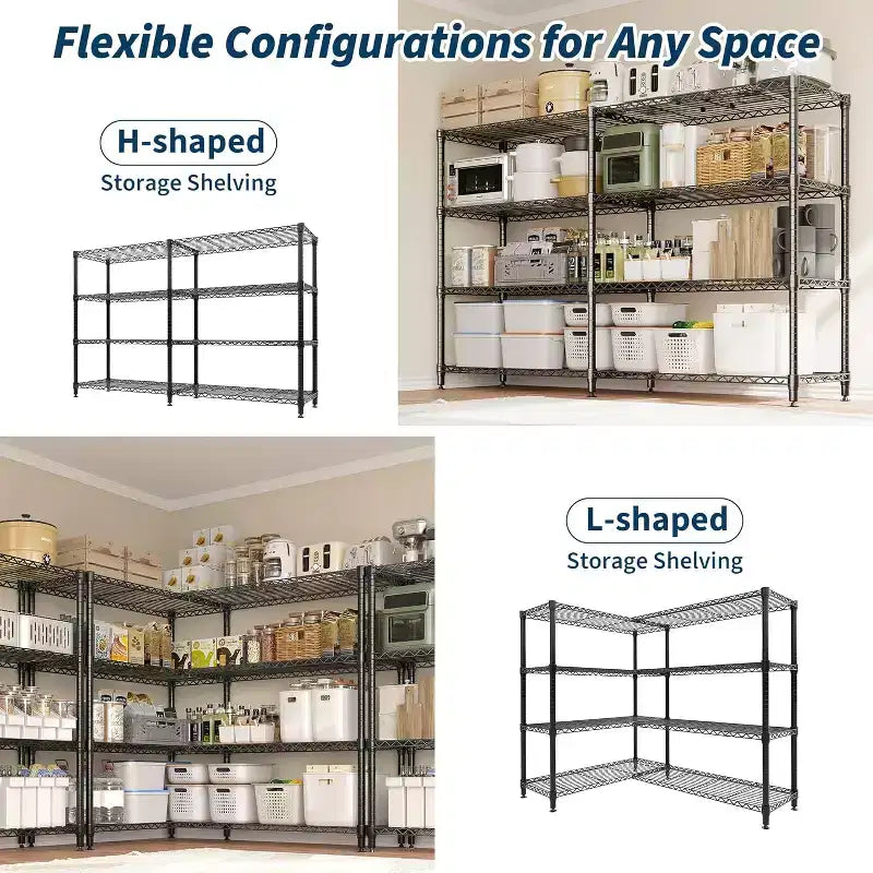 Étagère métallique à 5 niveaux ultra-résistante de 152 cm – Rack de rangement réglable en L avec pieds de nivellement, capacité de 600 kg pour garage, garde-manger et cuisine