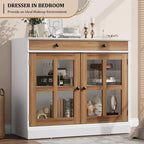 Buffet Bahut de 35,4 po avec porte vitrée, Buffet avec rangement, Bahut blanc et marron avec tiroir, Buffets et bahut modernes