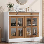 Buffet Bahut de 35,4 po avec porte vitrée, Buffet avec rangement, Bahut blanc et marron avec tiroir, Buffets et bahut modernes