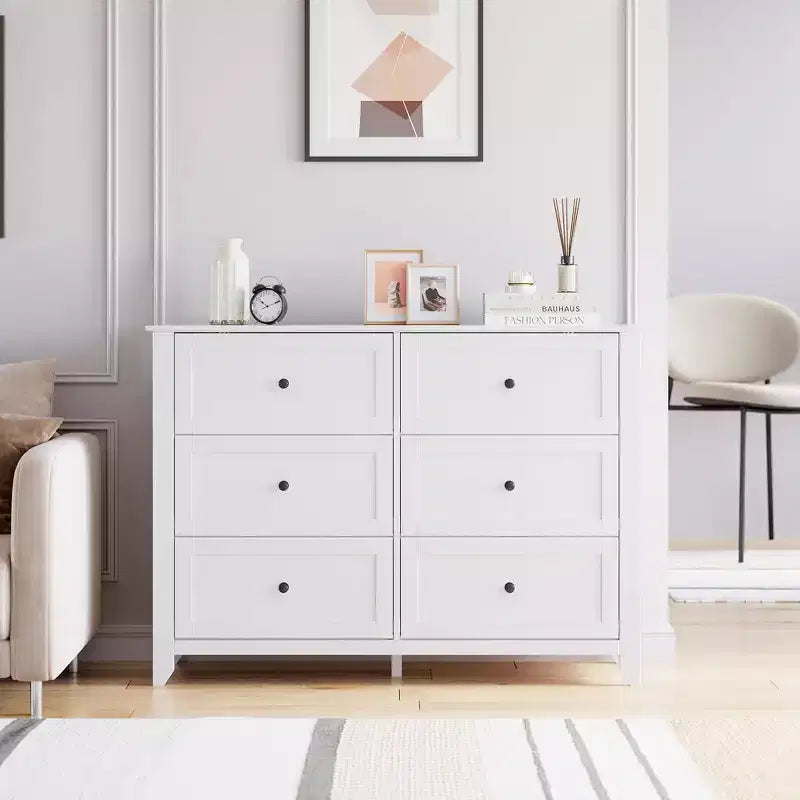 Commode à 6 tiroirs pour chambre à coucher, lot de 2 commodes de style rustique en bois pour vêtements, commodes de rangement avec poignées et tiroirs profonds