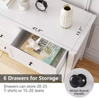 Commode à 6 tiroirs pour chambre à coucher, lot de 2 commodes de style rustique en bois pour vêtements, commodes de rangement avec poignées et tiroirs profonds