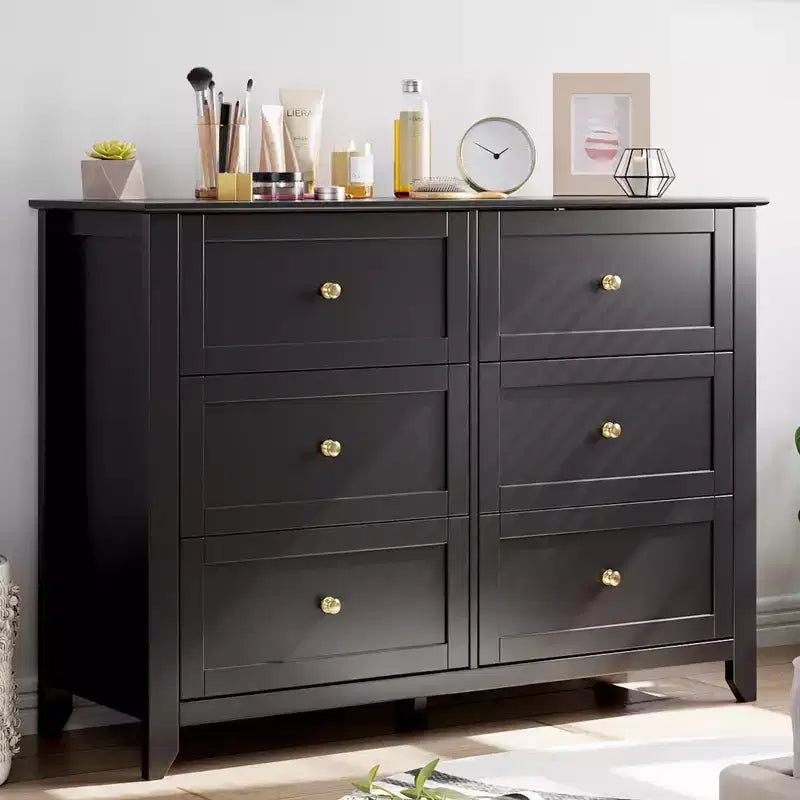 Commode à 6 tiroirs pour chambre à coucher, lot de 2 commodes de style rustique en bois pour vêtements, commodes de rangement avec poignées et tiroirs profonds