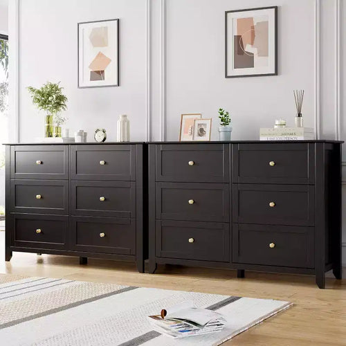 6 Drawers Dresser for Bedroom, Set of 2 Farmhouse Wood Chest of Drawers for Clothes, Storage Dressers Organizer with Handles & Deep Drawers