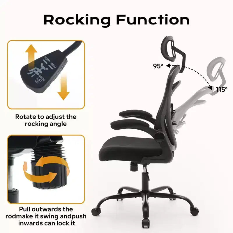 Chaise de bureau ergonomique, chaise de bureau à dossier haut avec hauteur réglable et accoudoirs relevables, chaise de jeu confortable en maille pour le bureau à domicile
